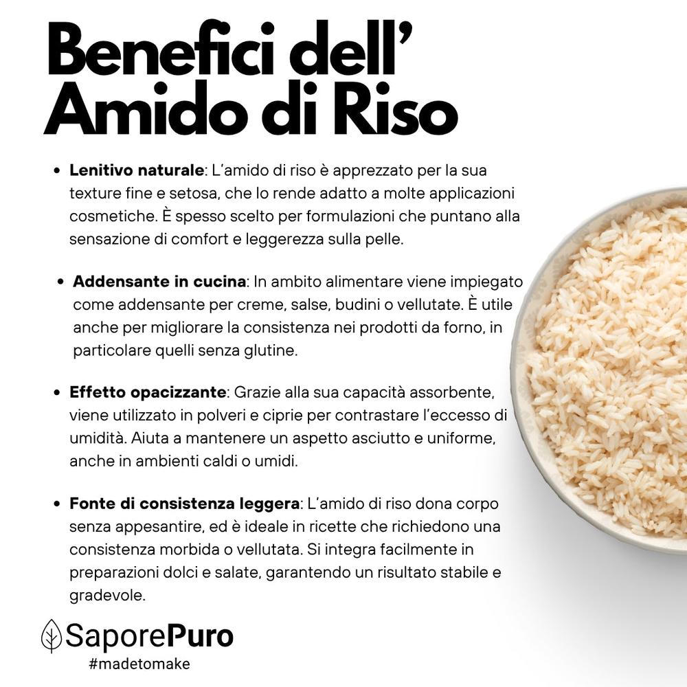 Amido di riso SaporePuro, amido nativo 100% di origine Italia, in confezione da cucina, ideale per dolci e ricette naturali