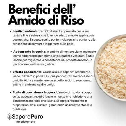 Amido di riso SaporePuro, amido nativo 100% di origine Italia, in confezione da cucina, ideale per dolci e ricette naturali