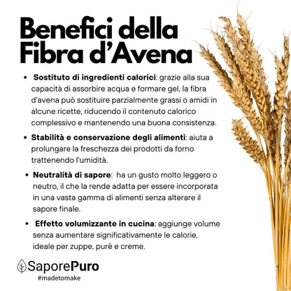 Fibra di avena senza glutine SaporePuro, immagine che mostra il pacchetto con avena naturale e senza glutine.