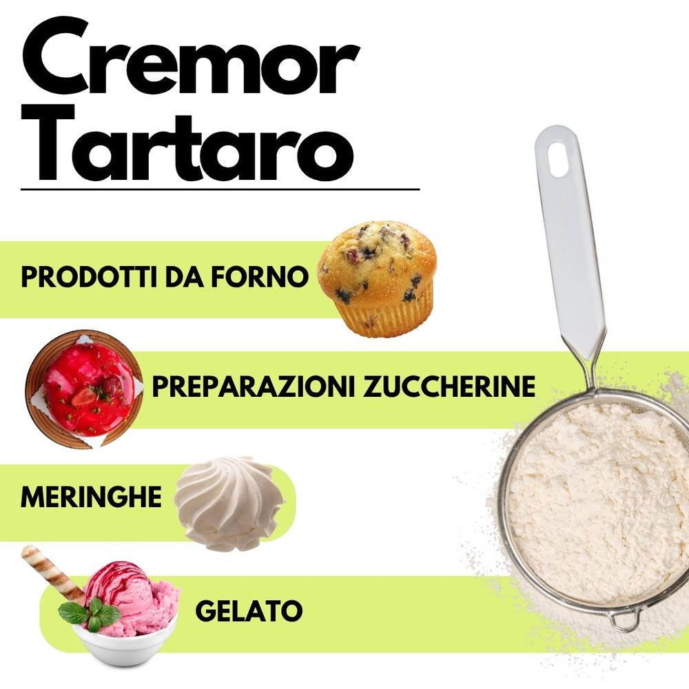 Lievito in polvere Cremor Tartaro E336i di SaporePuro, agente lievitante e stabilizzante, in confezione da cucina.