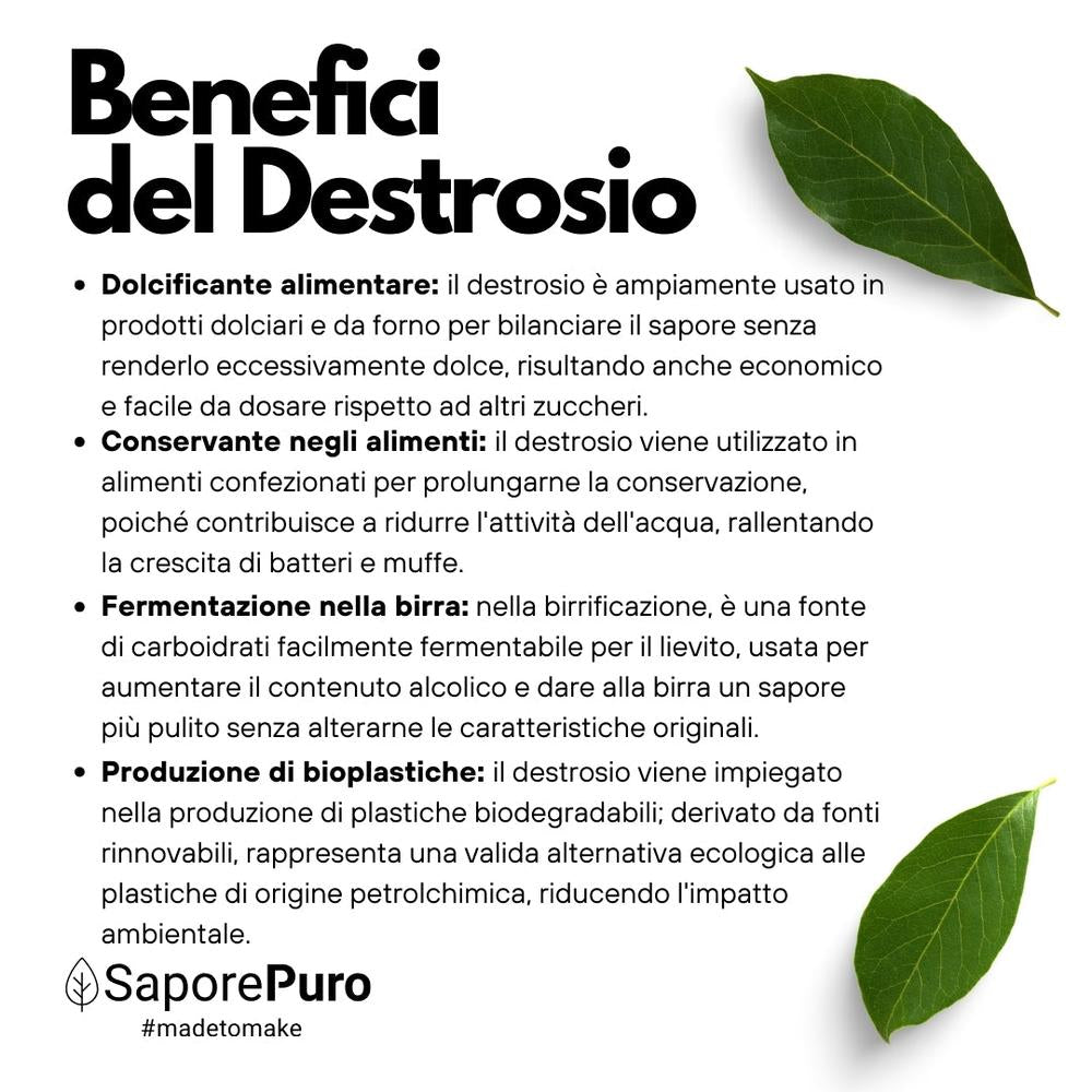 Zucchero Destrosio SaporePuro, zucchero per gelato, energia rapida, in confezione da cucina, dettaglio del prodotto.
