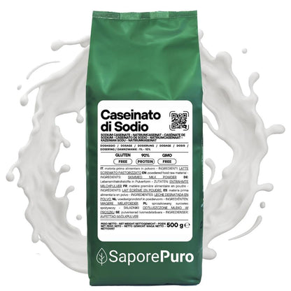 Caseinato di Sodio SaporePuro, proteina naturale da latte, ingrediente per cucina e forno, senza glutine, in confezione da articolo.