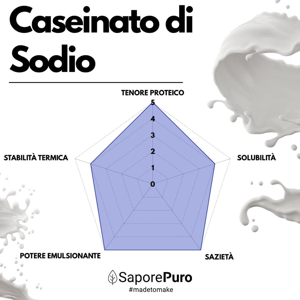 Polvere di caseinato di sodio SaporePuro, proteina pura da latte, ingrediente per cucina e forno, senza glutine.