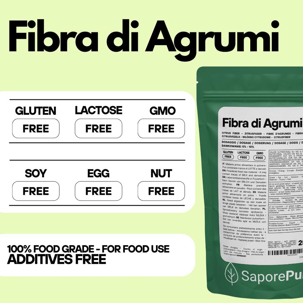 Fibra di agrumi SaporePuro, addensante clean label per gelato senza conservanti, visibile in immagine.