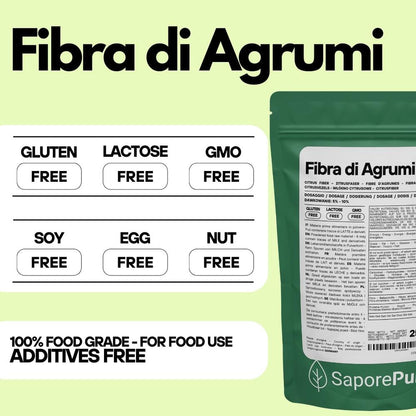 Fibra di agrumi SaporePuro, addensante clean label per gelato senza conservanti, visibile in immagine.