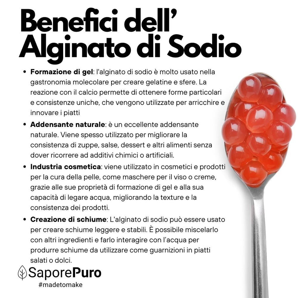 Alginato di Sodio SaporePuro per sferificazione molecolare, ingrediente naturale per cucina e forno, gelificante E401.