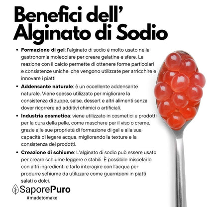 Alginato di Sodio SaporePuro per sferificazione molecolare, ingrediente naturale per cucina e forno, gelificante E401.