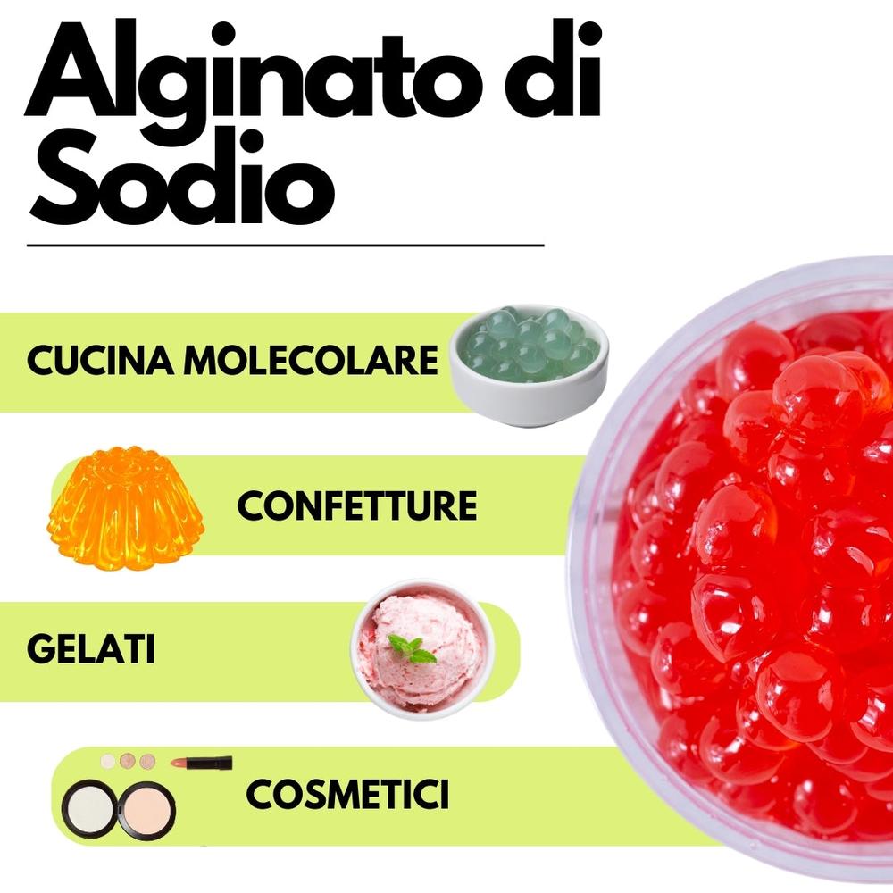 Alginato di sodio SaporePuro, ingrediente naturale per sferificazione molecolare e cottura, in confezione da cucina e forno.