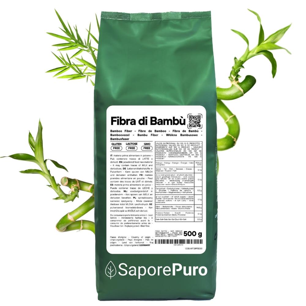 Fibra di bambù naturale SaporePuro, ingrediente per prodotti caseari, da forno e gelati, proveniente dalla Germania.