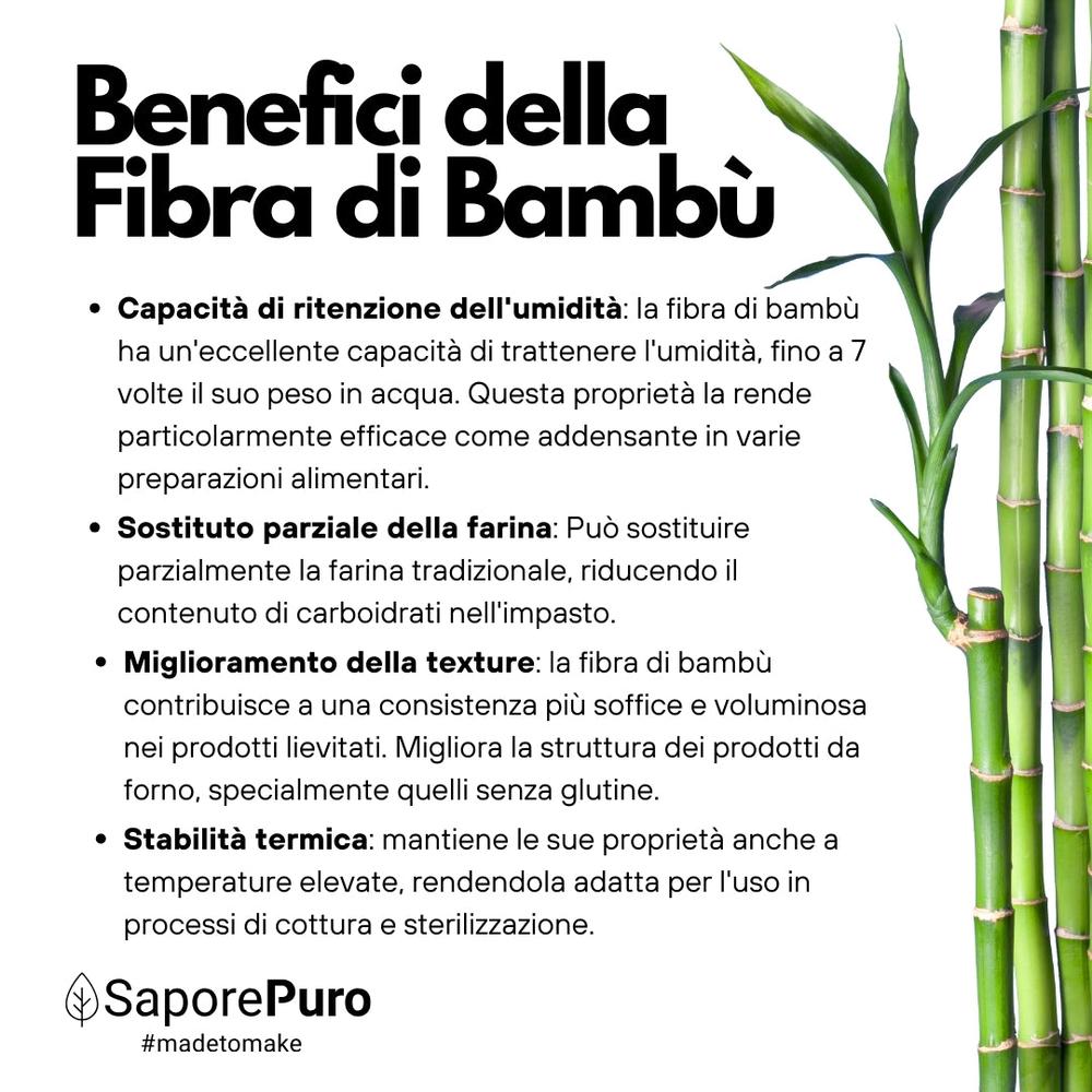 Fibra di bambù naturale di SaporePuro, ingrediente per prodotti caseari, da forno e gelati, origine Germania, in confezione aperta