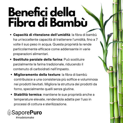 Fibra di bambù naturale di SaporePuro, ingrediente per prodotti caseari, da forno e gelati, origine Germania, in confezione aperta