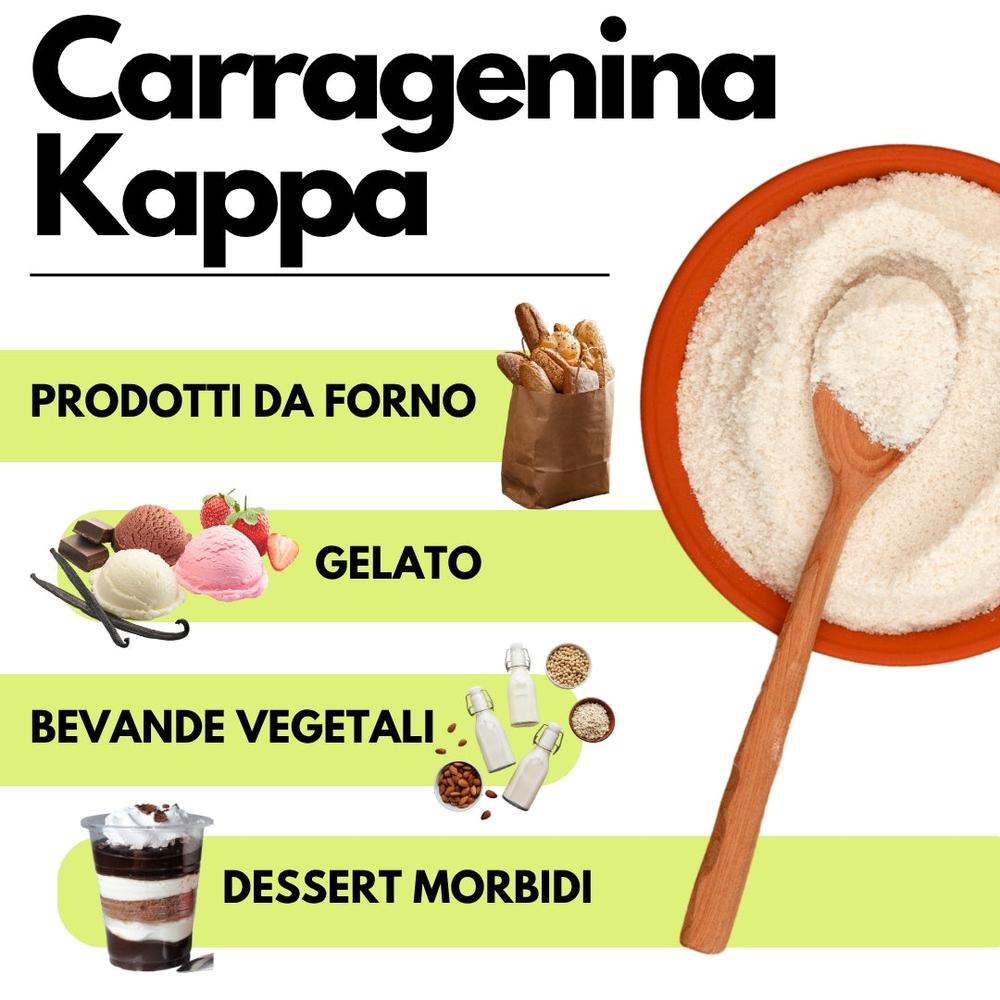 Carragenina Kappa (E407) di SaporePuro, confezionata in Italia, polvere bianca per uso alimentare e gelificazione.