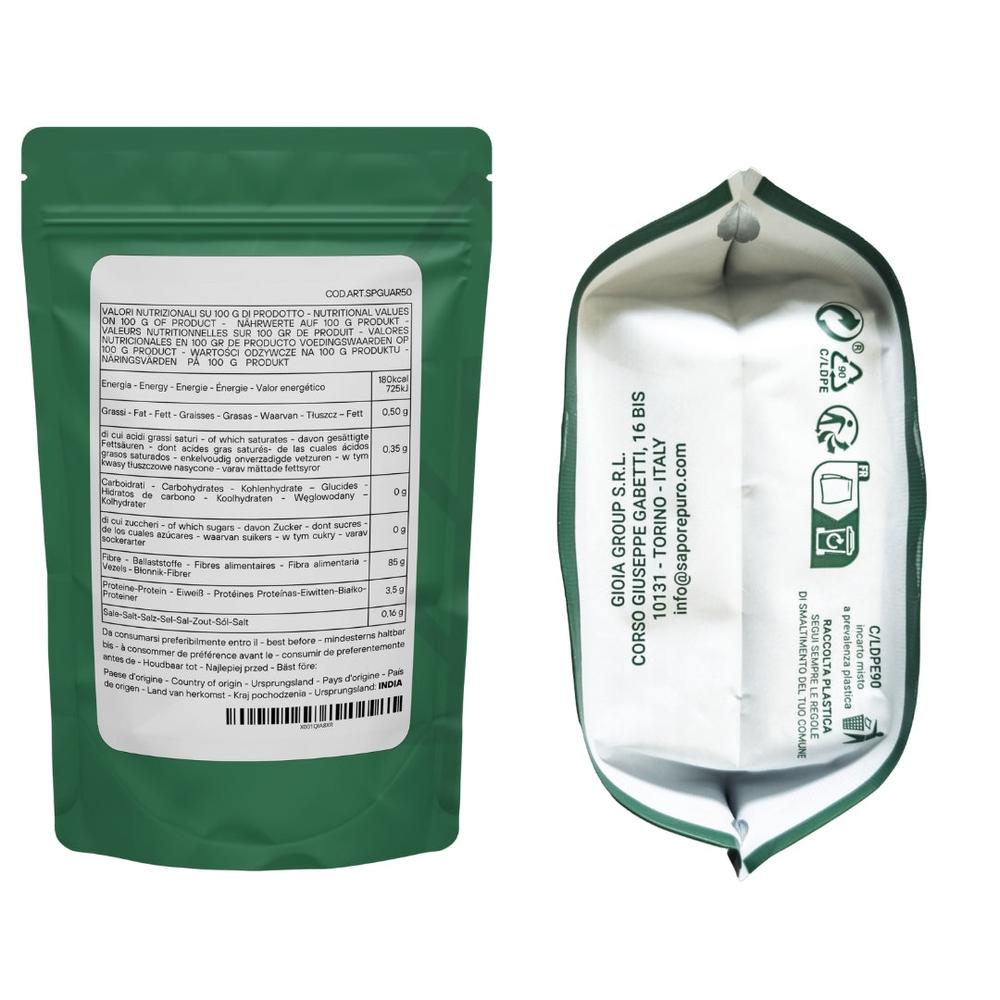 Farina di semi di Guar (E412) SaporePuro, ingrediente per cucina e forno, origine India, confezionata in Italia.