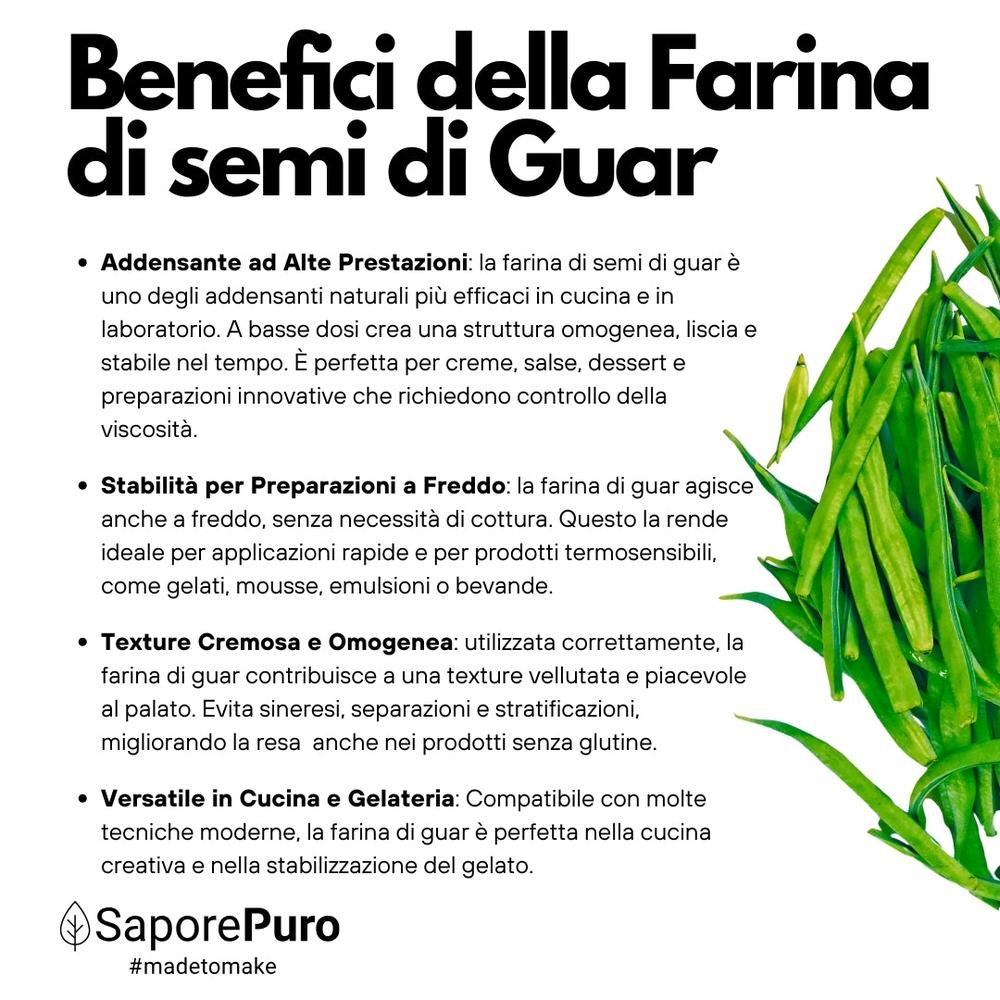 Farina di semi di guar SaporePuro, ingrediente per cucina e forno, proveniente dall'India, confezionata in Italia.