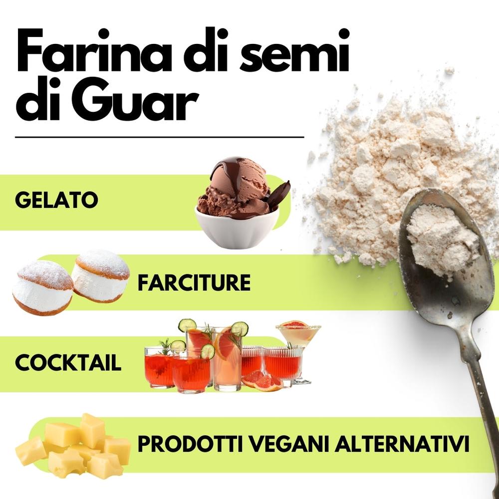 Farina di semi di guar SaporePuro, ingrediente naturale per cucina e forno, proveniente dall'India, confezionata in Italia.