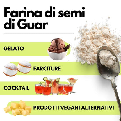 Farina di semi di guar SaporePuro, ingrediente naturale per cucina e forno, proveniente dall'India, confezionata in Italia.
