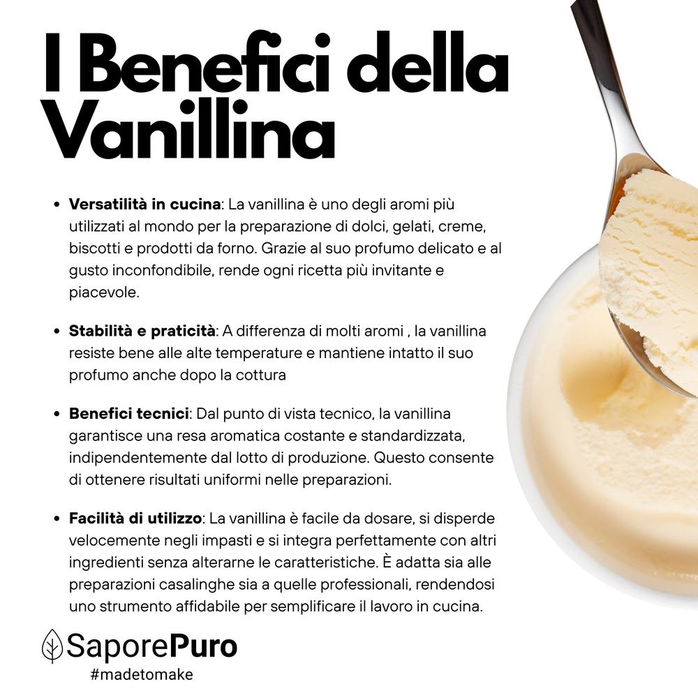 Vanillina pura di SaporePuro in confezione con aroma intenso e persistente, ideale per dolci e ricette aromatiche