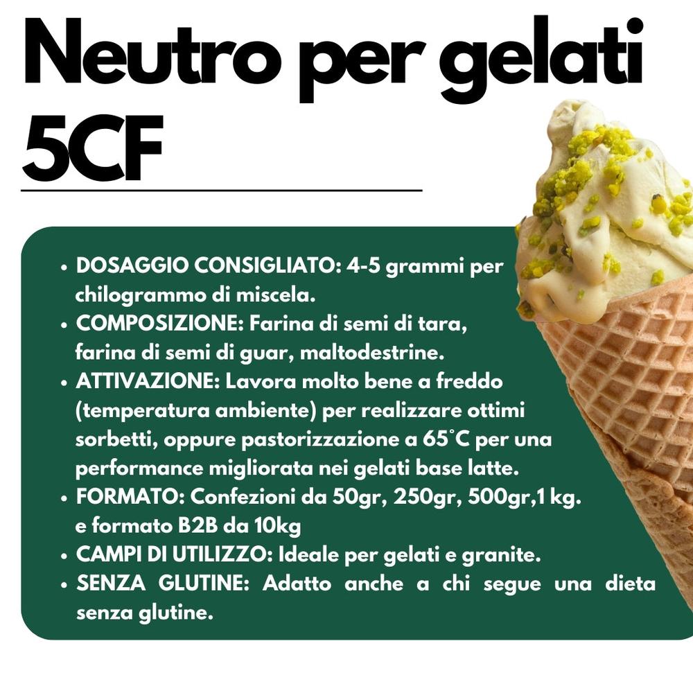 Stabilizzante Neutro per gelato 5CF di SaporePuro, ingrediente per gelati fatti in Italia, uso a caldo e freddo, in confezione da cucina.