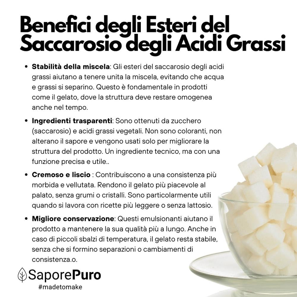 Esteri del saccarosio Sucresteri E473 in confezione per cucinare e da forno, brand SaporePuro, immagine del prodotto.
