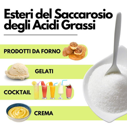 Esteri del Saccarosio Sucresteri E473, ingredienti per cucinare e da forno, confezione con etichetta SaporePuro