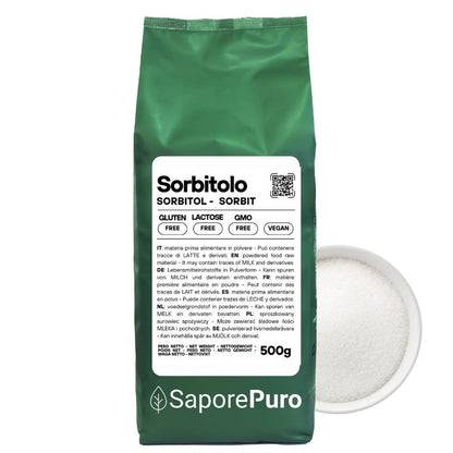 Sorbitolo SaporePuro, dolcificante versatile per gelati e dolci morbidi, ingrediente per cucina e forno, immagine del prodotto.