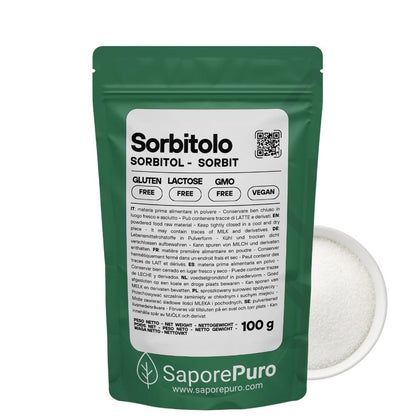 Sorbitolo SaporePuro, dolcificante versatile per gelati e dolci morbidi, ingrediente per cucina e forno, immagine del prodotto.