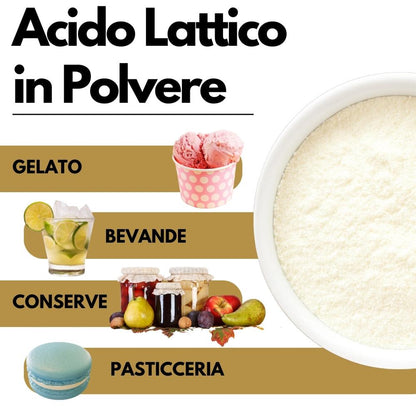 Additivo alimentare Acido Lattico in polvere SaporePuro, dettaglio del prodotto in confezione.