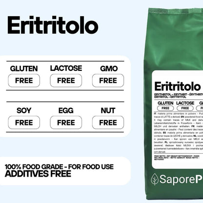Eritritolo SaporePuro, zucchero naturale senza calorie, origine Francia, ideale come dolcificante zero calorie, in confezione da 1 kg