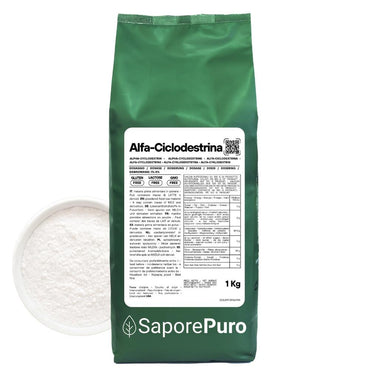 Alfaciclodestrina SaporePuro, ingrediente naturale per cucina e forno, emulsionante senza glutine, ideale per gelato e dolci.