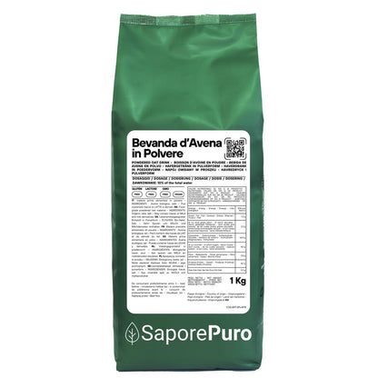 Bevanda di Avena SaporePuro in polvere, fronte, confezione da 1kg, senza glutine, ideale per latte vegetale e ricette vegane