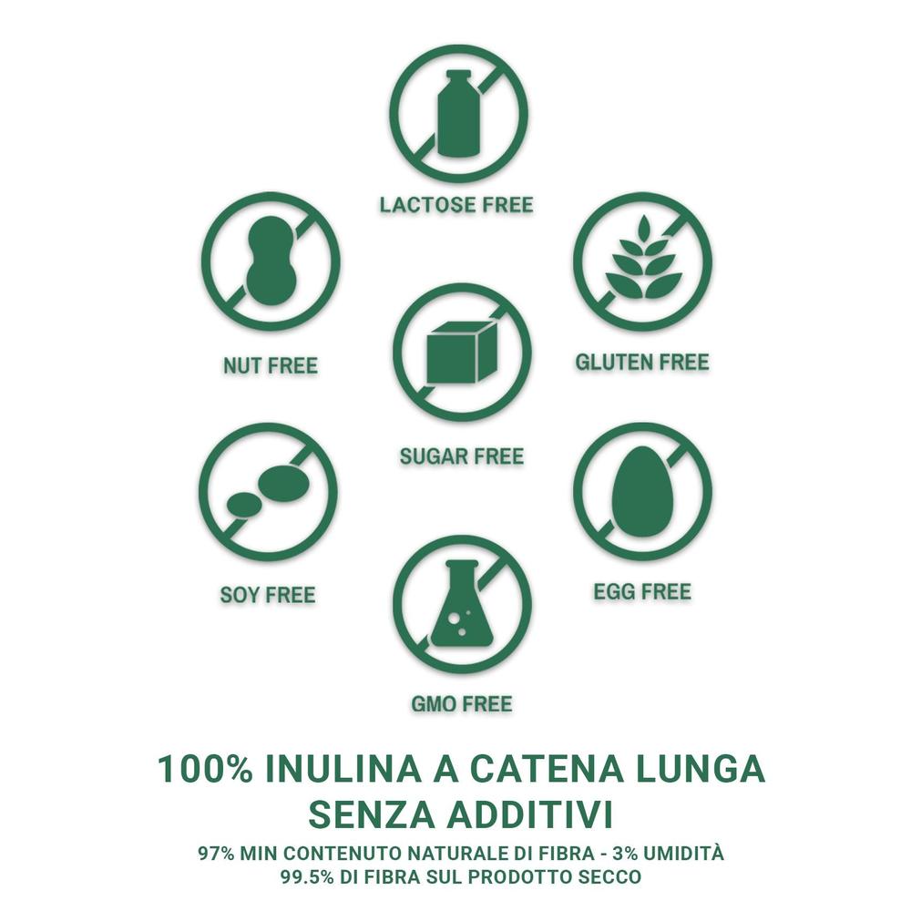 Inulina a catena lunga in polvere pura di SaporePuro, origine Europa, senza allergeni, confezione da 150g.