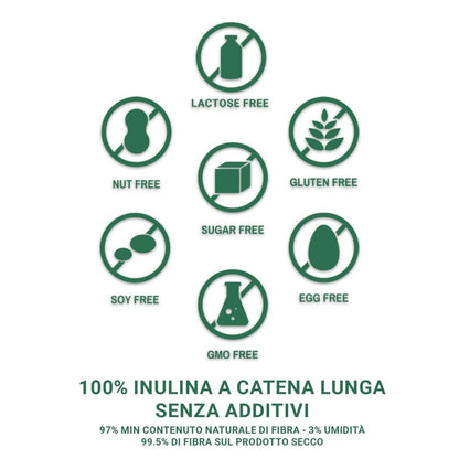 Inulina a catena lunga in polvere pura di SaporePuro, origine Europa, senza allergeni, confezione da 150g.