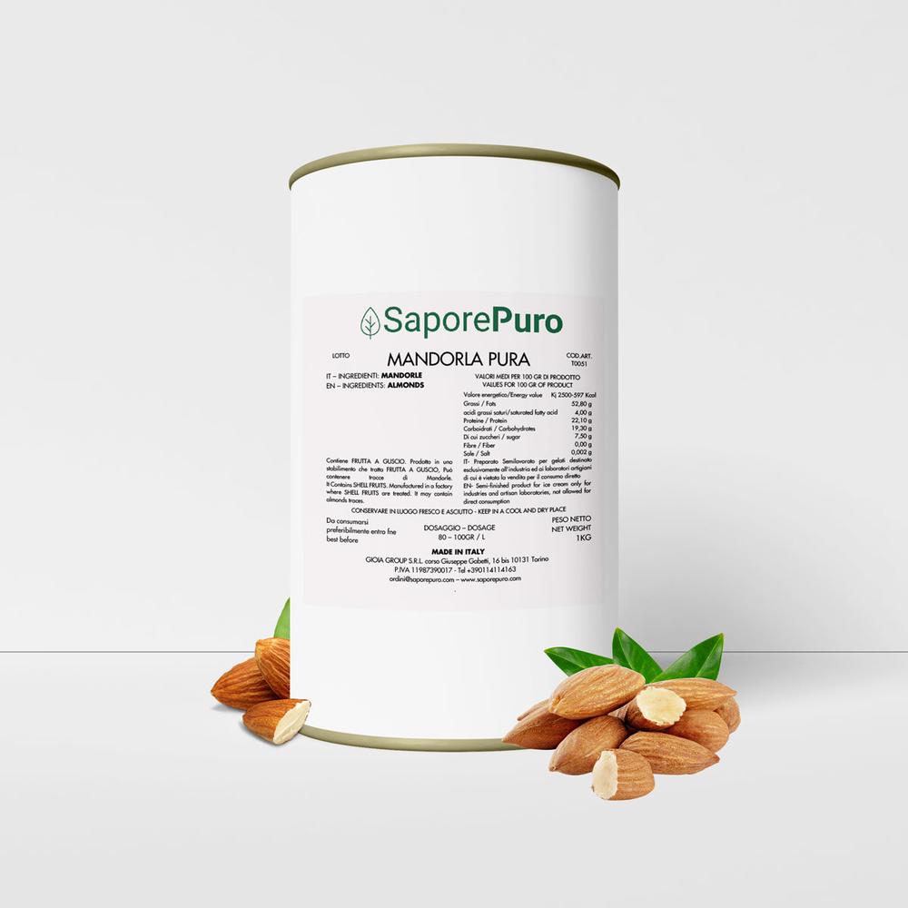Pasta Mandorla Pura 100% di SaporePuro, 1 kg, con mandorle finemente tritate e pasta di alta qualità.